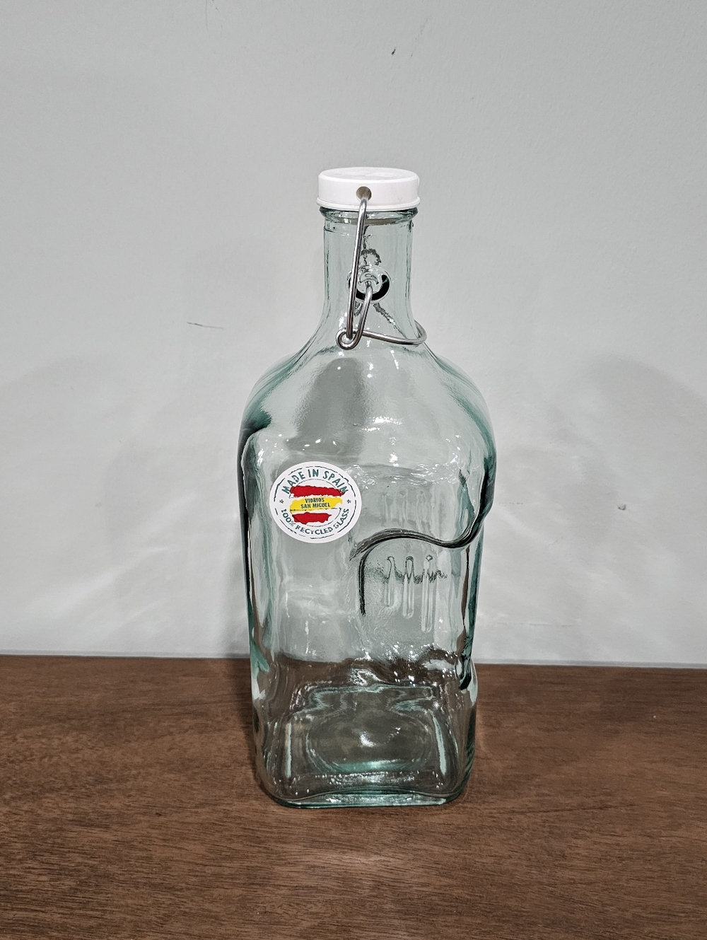 San Miguel Clear Glass Decorative Bottle, Decorative Glass Bottle Made in Spain